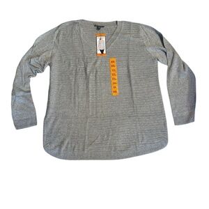 Hilary Radley Women’s Textured V-Neck Pullover Sweater Heather Grey Size 2XL NWT